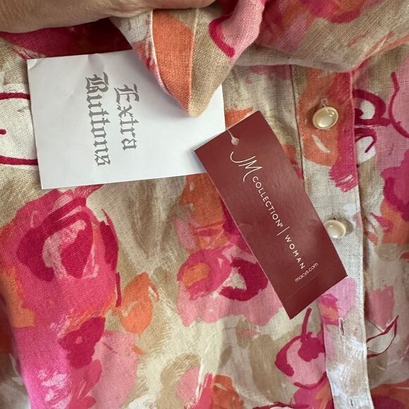 NWT JM Collection Tan & Pink 100% Linen Floral V-Neck Blouse Top Shirt Size 20W - Picture 4 of 6